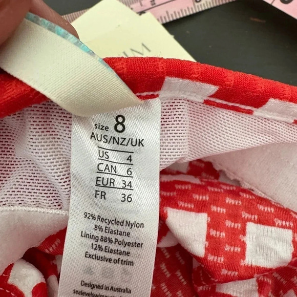 NWT Sea Level Australia Red White Check Tankini Size US 4 - Picture 6 of 9
